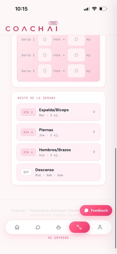 Pantalla de rutina de la semana